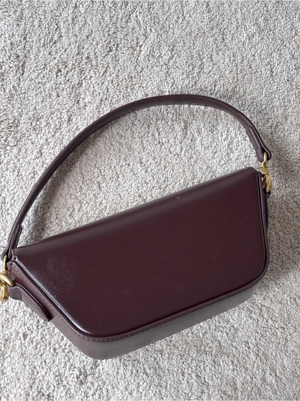 Anthropologie Burgundy Leather Shoulder Bag with Gold Hardware